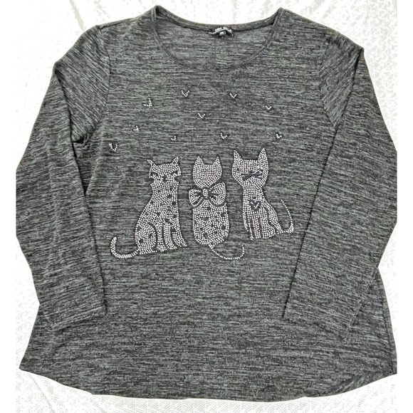 Anna Bella Cozy Cute Knit Sweater 3/4 Sleeve w Silver Studded Cat Design sz 2XL - Picture 1 of 8